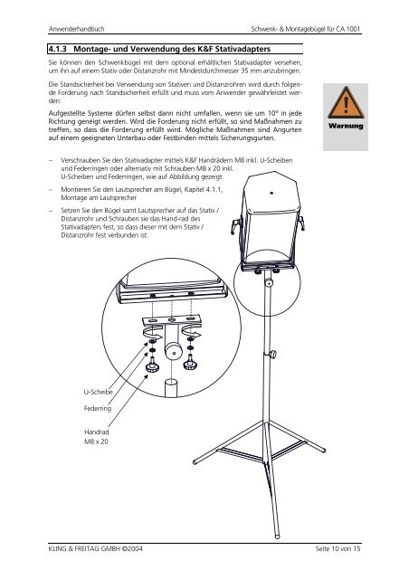 Schwenk- & Montagebügel für CA 1001 - Kling und Freitag