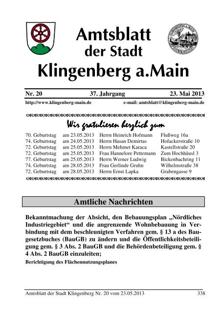 Amtsblatt Nr. 20 - Klingenberg am Main