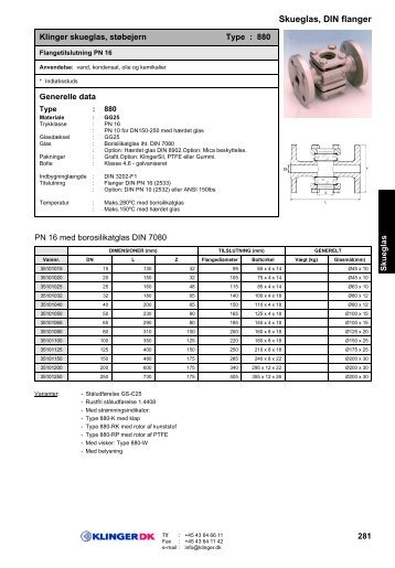 Skueglas, DIN flanger - Klinger Danmark A/S