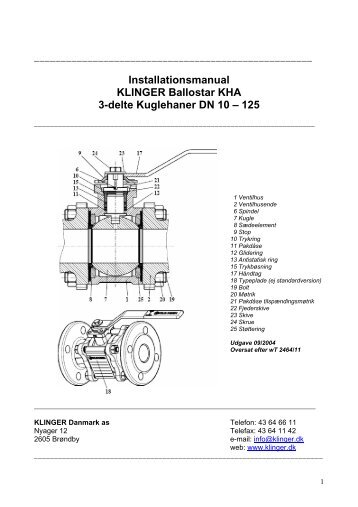 Installationsmanual KLINGER Ballostar KHA 3-delte Kuglehaner DN ...