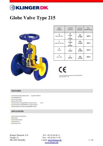 Globe Valve Type 215 - Klinger Danmark A/S