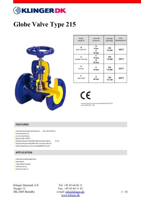 Globe Valve Type 215 - Klinger Danmark A/S