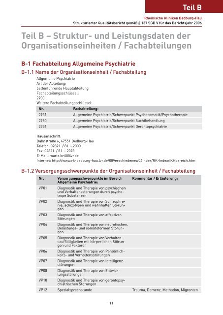 Qualitätsbericht 2006 - LVR-Klinik Bedburg-Hau ...