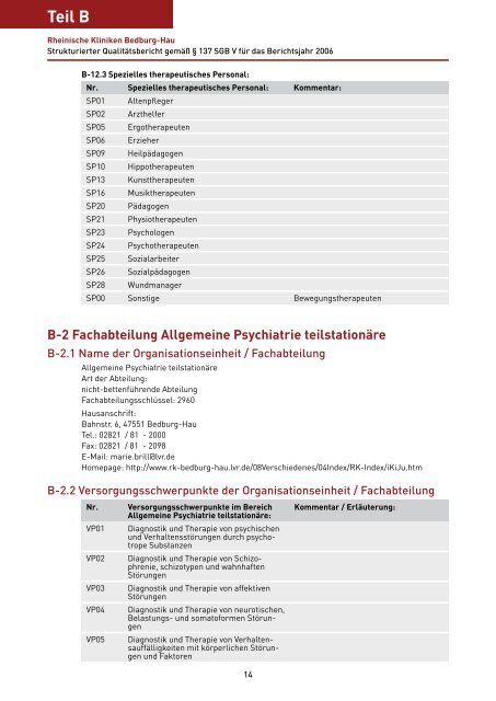 Qualitätsbericht 2006 - LVR-Klinik Bedburg-Hau ...