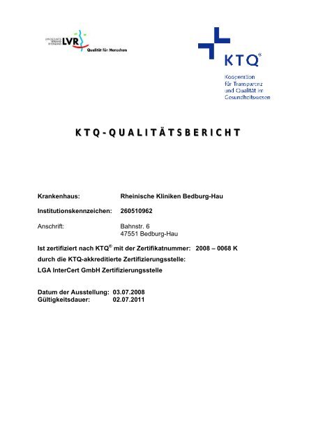 KTQ-Qualitätsbericht 2008 - LVR-Klinik Bedburg-Hau