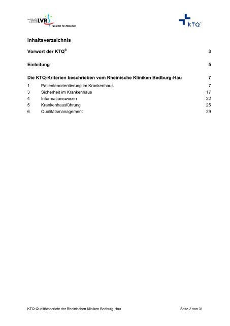 KTQ-Qualitätsbericht 2008 - LVR-Klinik Bedburg-Hau