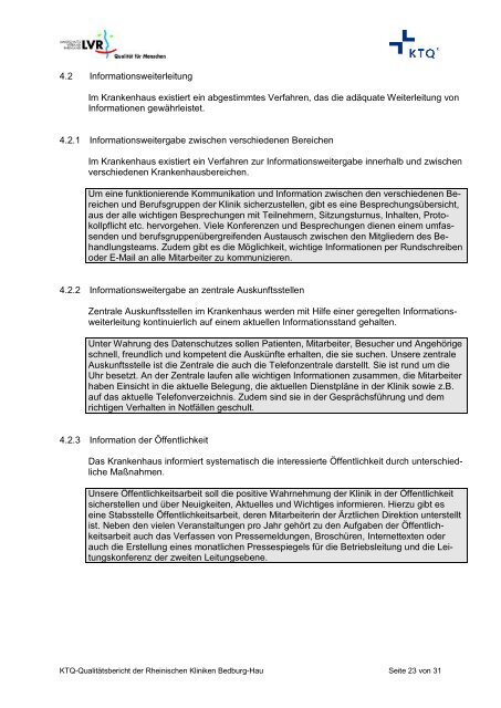 KTQ-Qualitätsbericht 2008 - LVR-Klinik Bedburg-Hau