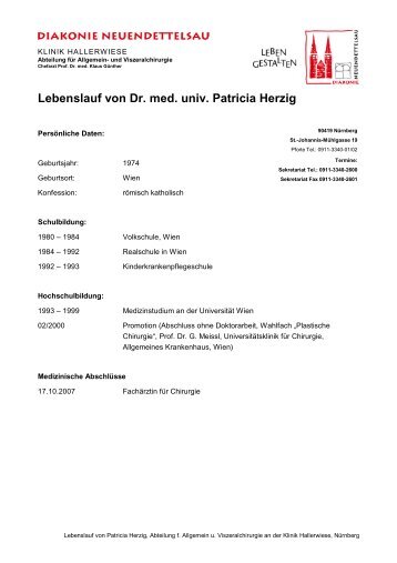 Lebenslauf von Dr. med. univ. Patricia Herzig - Klinik Hallerwiese