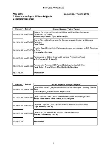 KONGRE PROGRAMI 1 ACE 2006 Çarşamba, 11 Ekim 2006 7 ...