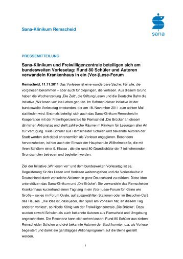 Sana-Klinikum Remscheid Sana-Klinikum und Freiwilligenzentrale ...