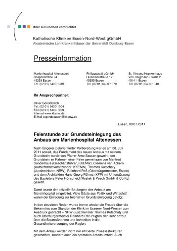 Feierstunde zur Grundsteinlegung des Anbaus am Marienhospital ...