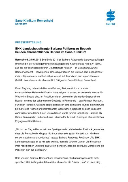 Sana-Klinikum Remscheid EHK-Landesbeauftragte Barbara ...
