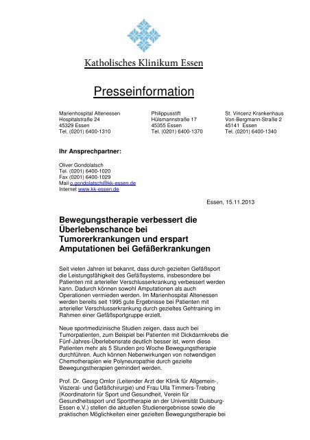 Bewegungstherapie verbessert die Überlebenschance bei ...