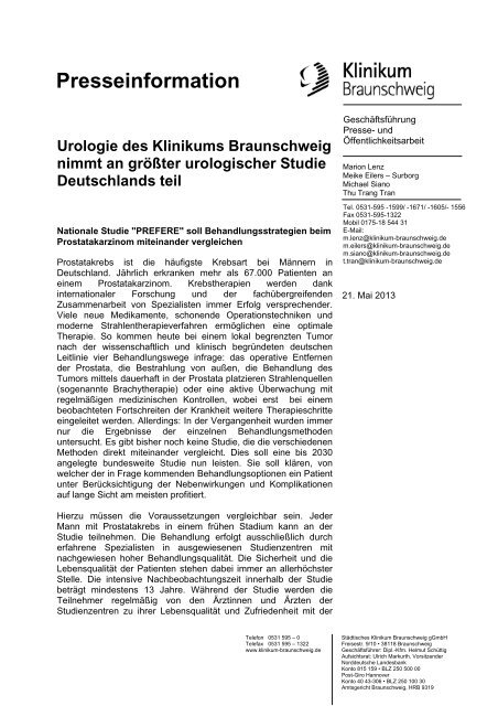 Urologie des Klinikums Braunschweig nimmt an grÃ¶Ãter ...