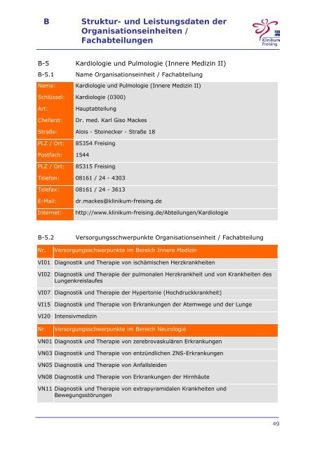 Strukturierter Qualitaetsbericht 2008 - Klinikum Freising