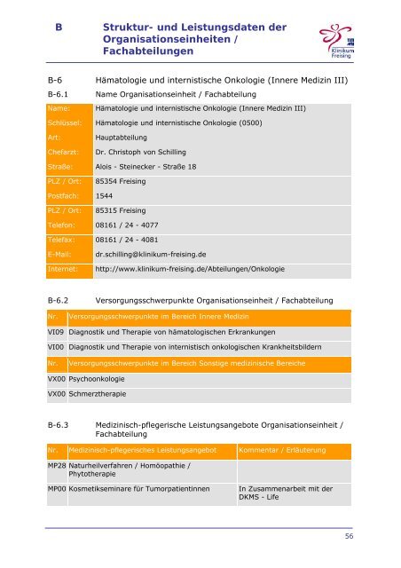 Strukturierter Qualitaetsbericht 2008 - Klinikum Freising