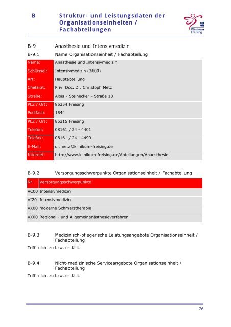 Strukturierter Qualitaetsbericht 2008 - Klinikum Freising