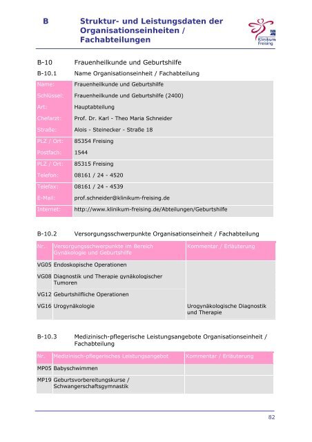 Strukturierter Qualitaetsbericht 2008 - Klinikum Freising