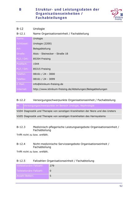 Strukturierter Qualitaetsbericht 2008 - Klinikum Freising