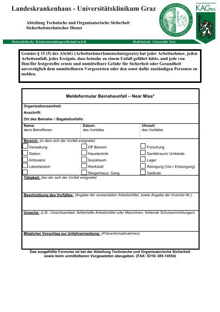 Meldeformular Beinaheunfall/Near Miss für Fremdfirmen