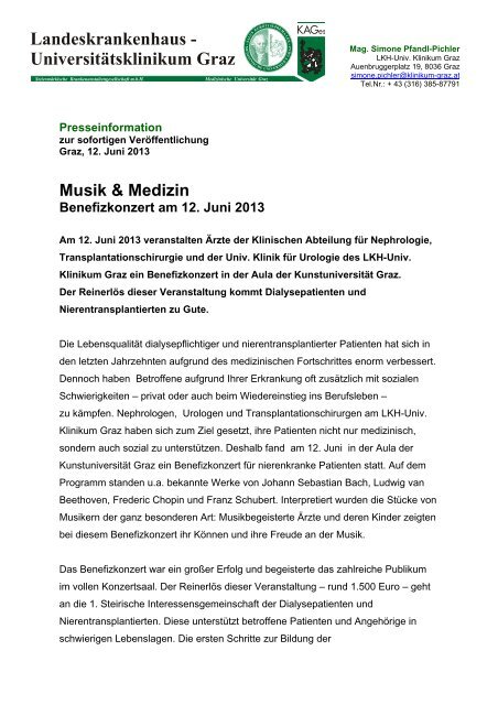 Pressemitteilung vom 12. Juni 2013 - LKH-Univ. Klinikum Graz
