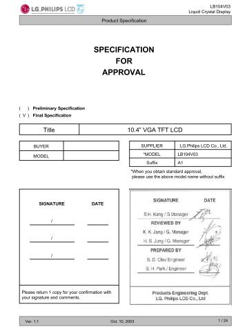 SPECIFICATION FOR APPROVAL - Adm Electronic