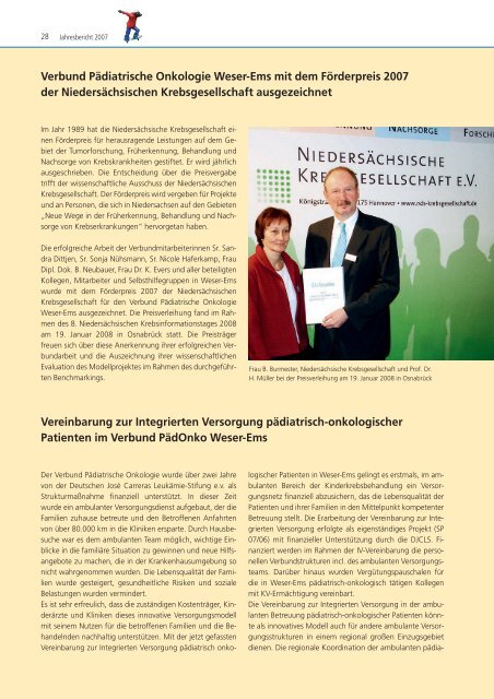 Verbund PÃ¤diatrische Onkologie Weser-Ems mit dem FÃ¶rderpreis ...