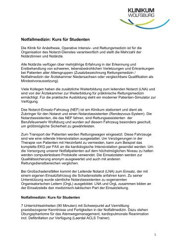 Notfallmedizin: Kurs fÃ¼r Studenten - Klinikum der Stadt Wolfsburg