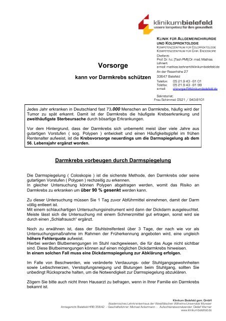 Vorsorge - Klinikum Bielefeld gem. GmbH