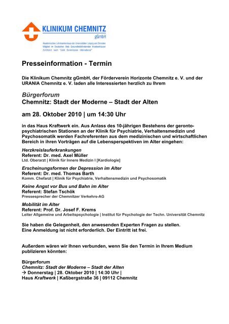 Download der Presseinformation ( 34 KB PDF Format ) - Klinikum ...