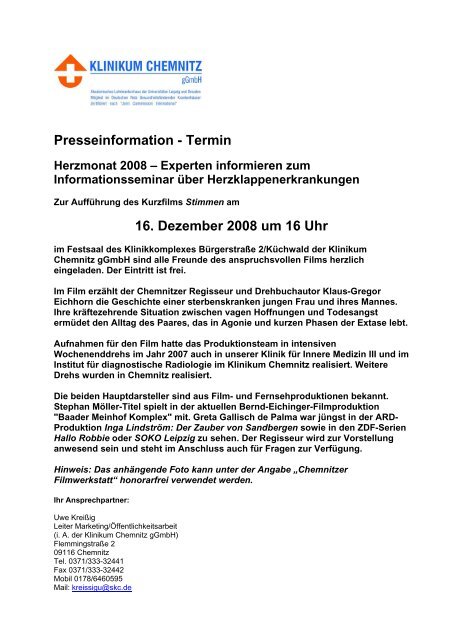 Presseinformation - Termin 16. Dezember 2008 um 16 Uhr