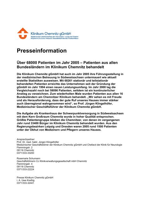 Download der Pressemitteilung ( 18 KB PDF Format ) - Klinikum ...