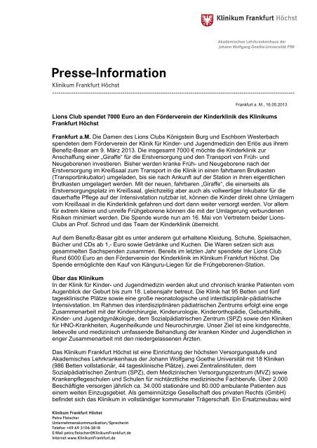 Presse-Information - Klinikum Frankfurt HÃ¶chst