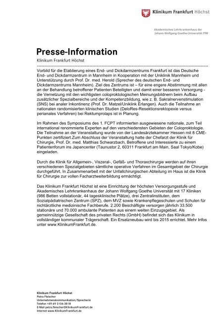 Presse-Information - Klinikum Frankfurt HÃ¶chst