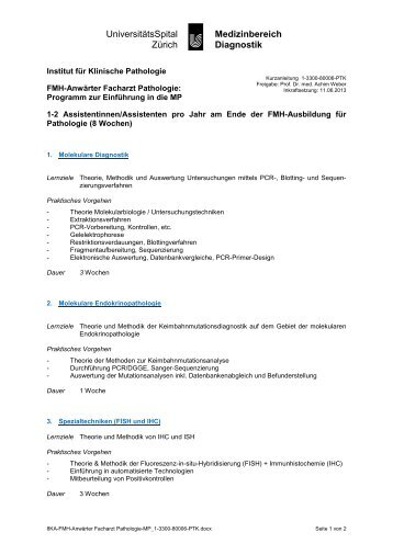 UniversitätsSpital Zürich u Medizinbereich Diagnostik - Institut für ...