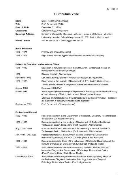 CV - Institut für Klinische Pathologie