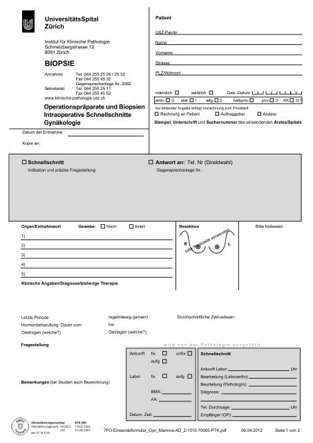 Biopsie und Operationspräparate Gynäkologie - Institut für Klinische ...