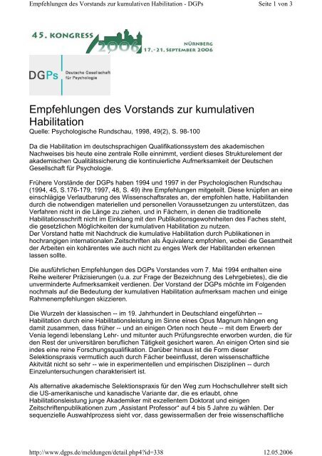 publikationsbasierten Habilitation - Klinische Psychologie und ...