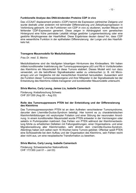 Akademischer Bericht 2001 - Institut für Klinische Pathologie ...