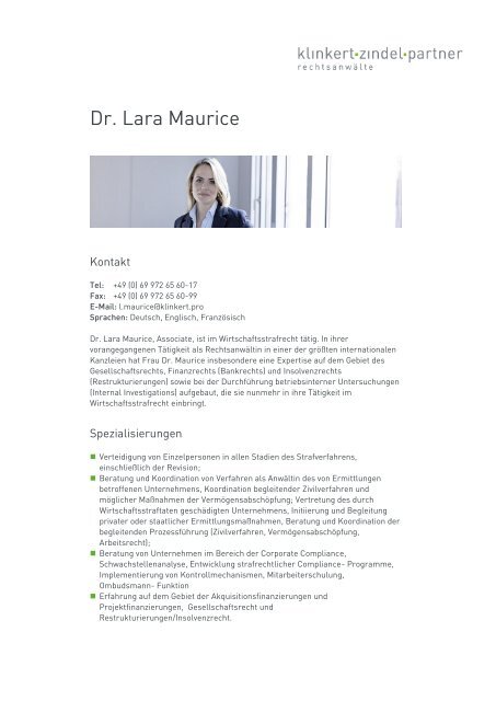 Dr. Lara Maurice - Klinkert Zindel Partner