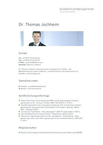Dr. Thomas Jochheim - Klinkert Zindel Partner