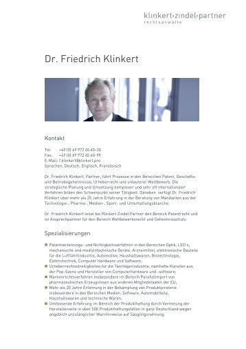 Dr. Friedrich Klinkert - Klinkert Zindel Partner