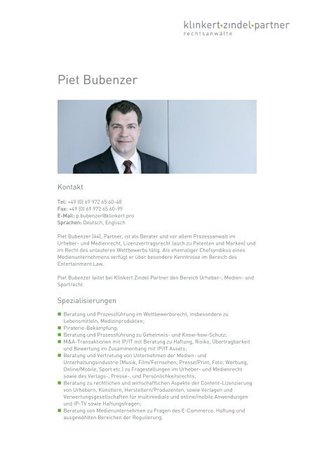 Piet Bubenzer - Klinkert Zindel Partner