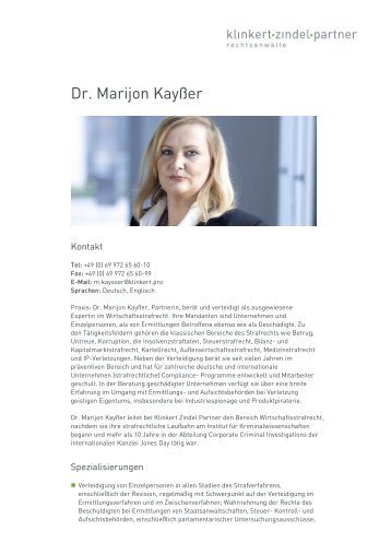 Dr. Marijon KayÃer - Klinkert Zindel Partner