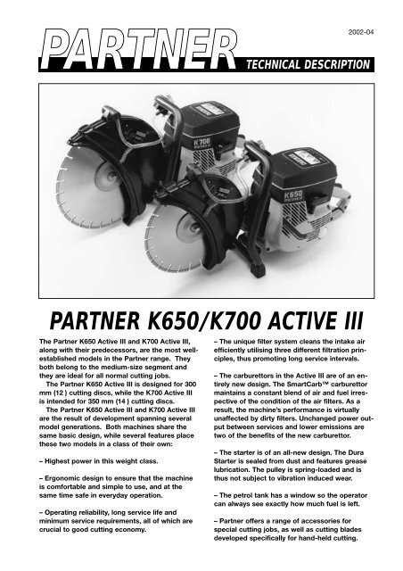 Partner K650 K700 Active III Trennschleifer Ersatzteilliste Betriebsanleitung 