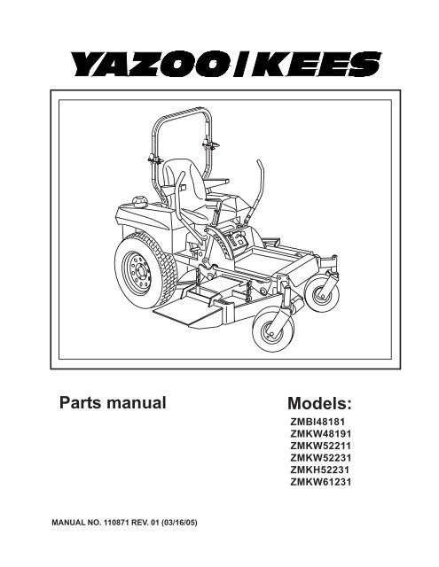 Yazoo kees 61 2025 commercial mower parts