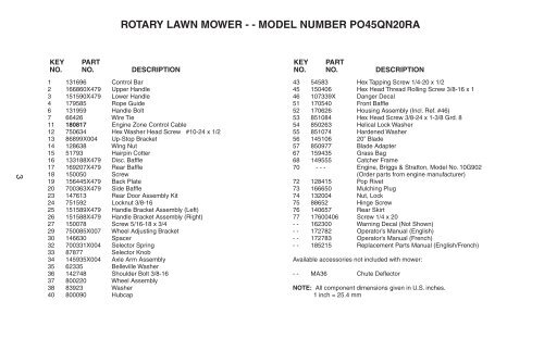 rotary lawn mower - - model number po45qn20ra - Klippo