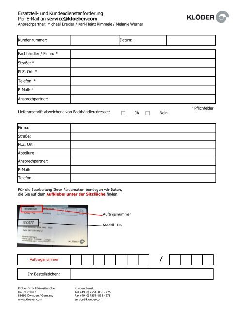 Download Formular Kundenservice - KlÃ¶ber GmbH