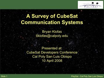 A Survey of CubeSat Communication Systems - Klofas.com