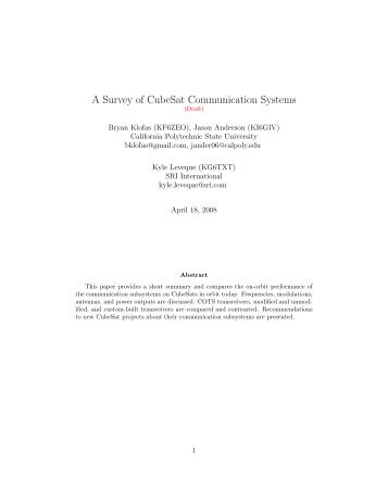 A Survey of CubeSat Communication Systems - Klofas.com